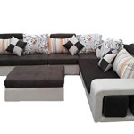 living room- corner sofa set-double coloure -with pillows-table