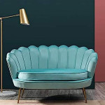 Two Seater Flower Chair - mettle legs - Velvet (L-blue)