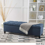 Christopher Knight Home Ottilie Fabric Storage Ottoman, Dark Blue, 17.75"D x 51.5"W x 15.75"H