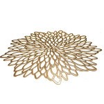 Gold Round Placemats Set of 6 for Dinner Table Hollow-Out VinylPlacemats Laminated Plastic Morden Dining Table Decoration