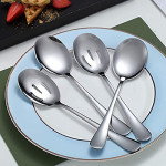 DELFINO Restaurant Catering Serving Utensils, Stainless Steel Party Buffet Catering Dinner Banquet Spoon and 2 Slotted Spoons