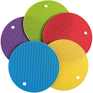  5 Pcs Extra Thick Silicone Round Trivet Mats Multi-Purpose Pot Holder Non-Slip Trivets