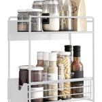 Kitchen Storage Shelf Magnetic Refrigerator Spice Rack, 2-Layer Storage Kitchen Shelf, with Paper Towel Rack Storage Box Refrigerator Side Shelf