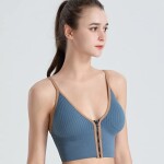 Front Zipper Crop Tube Tops Sports Bras for Women, Blue, Free Size