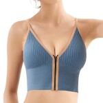 Bheema Deep V Zipper Backless Wireless Padded Push Up Bras for Women, Blue, Free Size