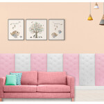 Tufted Embossed 3D Wall Panels, Pink, white