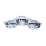 3-Piece Stainless Steel Round Flora linea Thermal Hotpot Serving Bowl Set, 7871FL, Silver