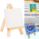 Rosymoment Mini Stretched Canvas with Wooden Easel Stand, 15 x 26cm, White/Beige