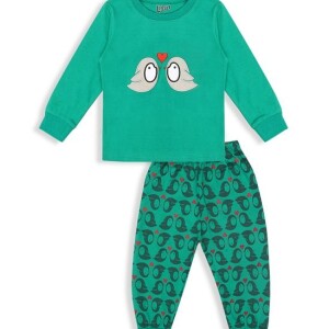 Luqu 2 Piece Infant Baby 100% Cotton Pyjama Set Sleepwear Sleepwear, Long Sleeve T-Shirt, Green Love Bird Embroidery