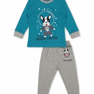 Luqu 2 Piece Infant Baby 100% Cotton Pyjama Set  Sleepwear, Long Sleeve T-Shirt, Turquoise Snooze Embroidery