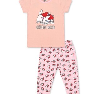 Luqu 2 Piece Toddler Kids Cotton Pyjama Set Sleepwear, Short Sleeve T-Shirt, Pink Mood