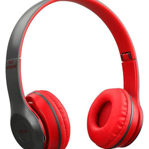 Multifunctional Stereo Wireless Bluetooth, Headphones Foldable Over Ear Headset Red