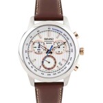 Men's Round Shape Leather Band Chronograph Wrist Watch 42 mm - Brown - SSB211P