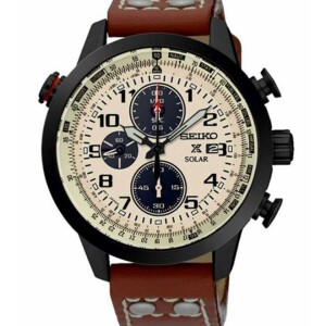 Men's Round Shape Leather Band Chronograph Wrist Watch - Brown - SSC425P1