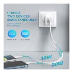 38W Dual Ports Fast Charger for Apple/Samsung/Huawei/Mi/Xiaomi/Oppo/Vivo White