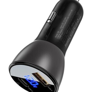 B6 Metal Car Charger 63W (USB-A+USB-C) With Digital Display Black