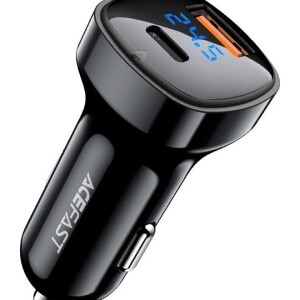 B4 Digital Display USB-C and USB-A Dual Port Car Charger Black