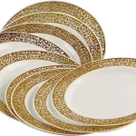 Rosymoment disposable plastic plates 10" with golden rim 10 piece