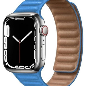 Leather Magnetic Loop Watch Band Strap for Apple Watch Ultra 49mm/45mm/44mm/42mm Blue