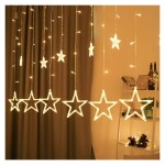 Solar Star Curtain Lights 12 Stars 138 LED 8 Lighting Modes, Solar Star String Lights Fairy Curtain Lights for Garden Home Party Indoor Outdoor Decoration Warm White