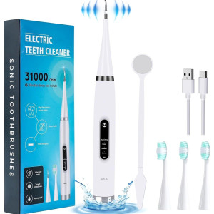 Plaque Remover for Teeth, Ultrasonic Scaler Tooth Cleaner with 5 Modes, Dental Tools for Calculus, Tarter, and Stain Remover, Electric Teeth Cleaning Kit with 2 Clean Heads & Dental Mirror