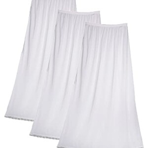 3- Pieces Full Length Soft inner Skirt Silk 100% with Elasticised Waistband Small Lace Women