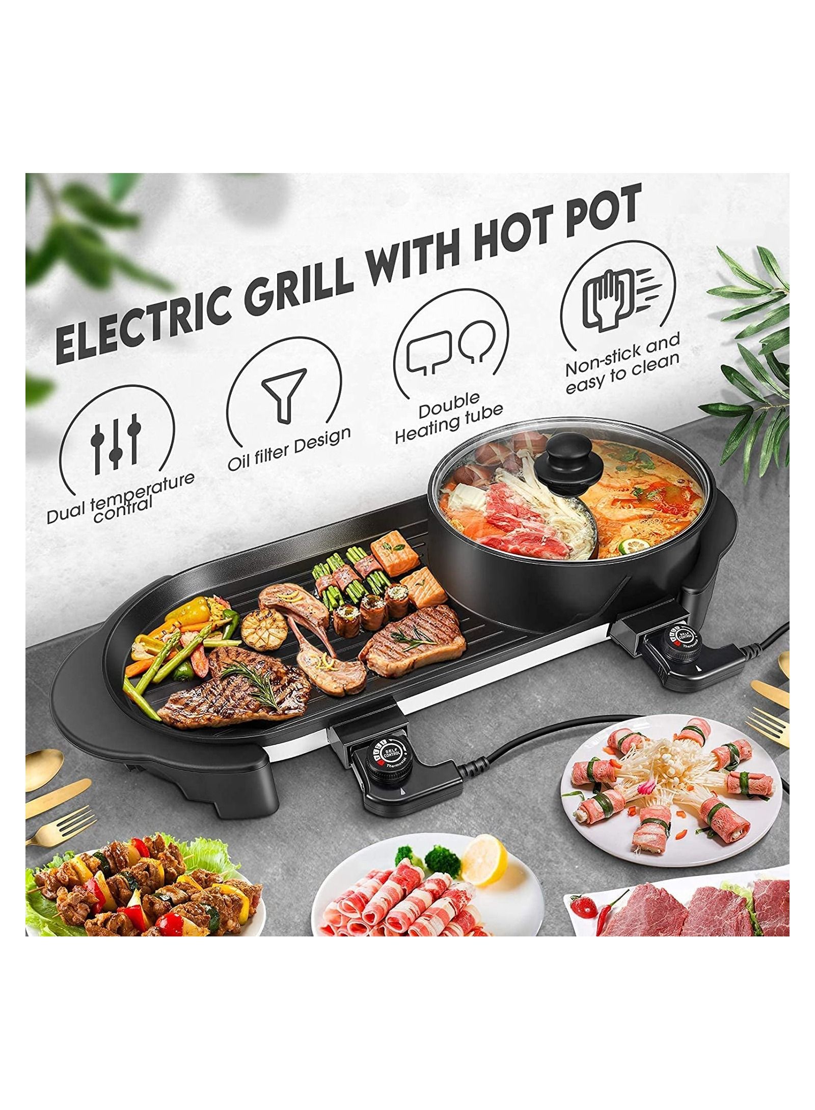 Korean Hot Pot Grill Combo,Electric Shabu Shabu Hot Pot Grill with ...