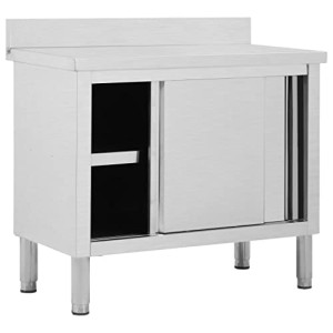 Generic Work Table with Sliding Doors Hygienic Design Working Table Storage Cabinet Kitchen Equipment Restaurant Cupboard
