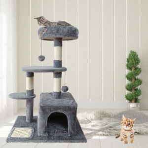 Cat Tree for Indoor Cats,Cat Tree Tower,Cat Bed,with Sisal Scratching Posts,Houses,Cats Activity Tower,Cat Furniture(Suitable for small cats) (3 layers, Grey)