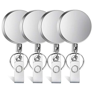 4 Pieces Retractable Badge Holder Heavy Duty Badge Reels ID Holder with Keychain Ring Clip for ID Card Carabiner Key Card Work Badge