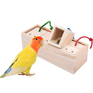  Bird Foraging Box Toy,Wooden Training Parrot Feeder Toys,Cockatiel Toys,Intelligence Parrots Sun Conures, Caique, Cockatoo, African Grey, Macaws