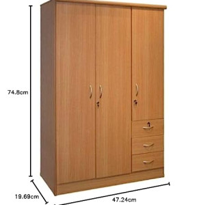 Galaxy Design Three Door Wooden Cupboard With 3 Drawer Beige Color - Size ( L x W x H ) 150 x 55 x 185 cm Model - GDF633.