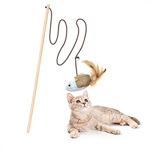  1 Pcs Cat Toy Feather Cat Interactive Toy Bell Pole Toy Feather Tease Cat Supplies Mouse Tease Cat Stick Hemp Rope Tease Cat Stick (Flax Mouse)