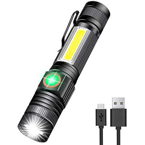 Hoxida Rechargeable Flashlight(Battery Included), Magnetic LED Flashlight with COB sidelight, 1200 Lumen Super Bright LED, Waterproof, Zoomable