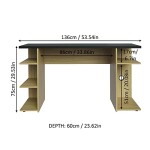  Gaming Computer Desk and Office Table with 5 Shelves and Cable Management, Wood, 136 W x 75 H x 60 D Cm - Oak