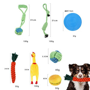  (7 PCS) Dog Puppy Toys Set,Puppy Chew Toys for Fun and Teeth Cleaning,Interactive Dog Rope Toys,Flying Disc,Dog Squeak Toy for Small Medium and Large Dog (7 PCS)