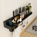 Rack with S Hooks Towel Bar,Aneder Floating Shelves Wall Mounted Holder Heavy Duty, Adhesive/Drill Installation Organizer Saving Space for Home Kitchen