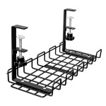 Under Desk Cable Management Tray, 15.7'' No Drill Steel Desk Cable Organizers, Wire Management Tray Cable Management Rack