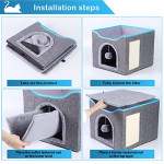  Foldable Cat House with Scratcher,Cat Cube Cave,Cat Bed for Indoor Cats,Cat Nest,Large Pet Play House with Fluffy Ball Hanging,Scratch Pad and Detachable Storage Box