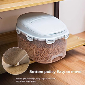  Pet Food Storage Container, Sealed Moisture-Proof and Fresh Dog Food Storage Box, Can Hold 8Kg, Pulley Rolling Storage Bucket with Food Scoop Measuring Cup