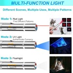  Cat Laser Toy With USB Charging, 3 Modes Can Choose, Lazer Projection Chaser Toy with Laser Dot,UV and Flashlight to Training Tool for Cat or Dog