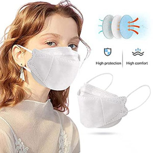 50Pcs KF94 Face Mask, White Color Unisex Adult SIZE, Premium Individual Pack 4-Layer, Disposable Adult Outdoor Solid Color Non-Woven Fabric KF94 Mask