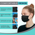 Hannah Linen Black Disposable Face Masks - 50 PCS Black Face Masks for Men & Women - 3 Layers Protection - Comfortable/Adjustable/Breathable Black Mask