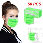 50Pcs Adults' Disposable_Face_Masks 3 Layer Face Protection Against Droplet Anti-Particle and Dust Breathable Mouth Nose Cover (Green)