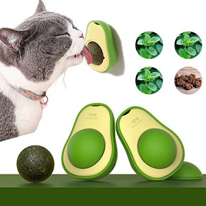  2PCS Avocado Catnip Wall Toys, Avocado Spinning Removable Catnip Balls, Cat Licking Edible Safe and Healthy Kitten Chew Wall Toys, Teeth Cleaning Cat Ball Toys
