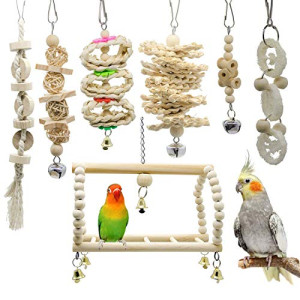  (7 Packs) of Bird Parrot Swing Chewing Toys,Natural Wood bird cage accessories, Cockatiels, Conures, Finches,Budgie,Macaws, Parrots, Love Birds