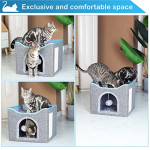  Foldable Cat House with Scratcher,Cat Cube Cave,Cat Bed for Indoor Cats,Cat Nest,Large Pet Play House with Fluffy Ball Hanging,Scratch Pad and Detachable Storage Box