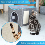  Foldable Cat House with Scratcher,Cat Cube Cave,Cat Bed for Indoor Cats,Cat Nest,Large Pet Play House with Fluffy Ball Hanging,Scratch Pad and Detachable Storage Box