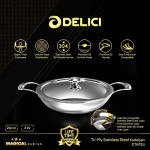 DELICI DTKP 24 Tri-Ply Stainless Steel Kadai Pan with Premium SS Handle, Medium