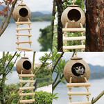  Coconut Bird Nest Hut with Ladder,parakeet nesting,bird house,bird ladder,bird cage accessories,for Parrots Parakeet Conures Cockatiel and other small animals